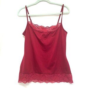 Vtg White House Black Market Womens Lace Trimmed Y2K Tank Top L Red 90s Grunge